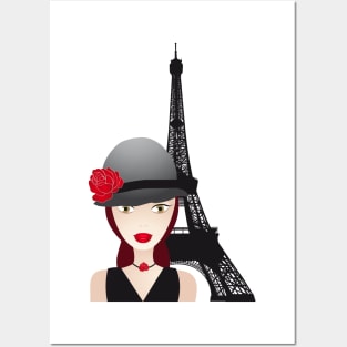 Vintage poster with beautiful girl in paris Posters and Art